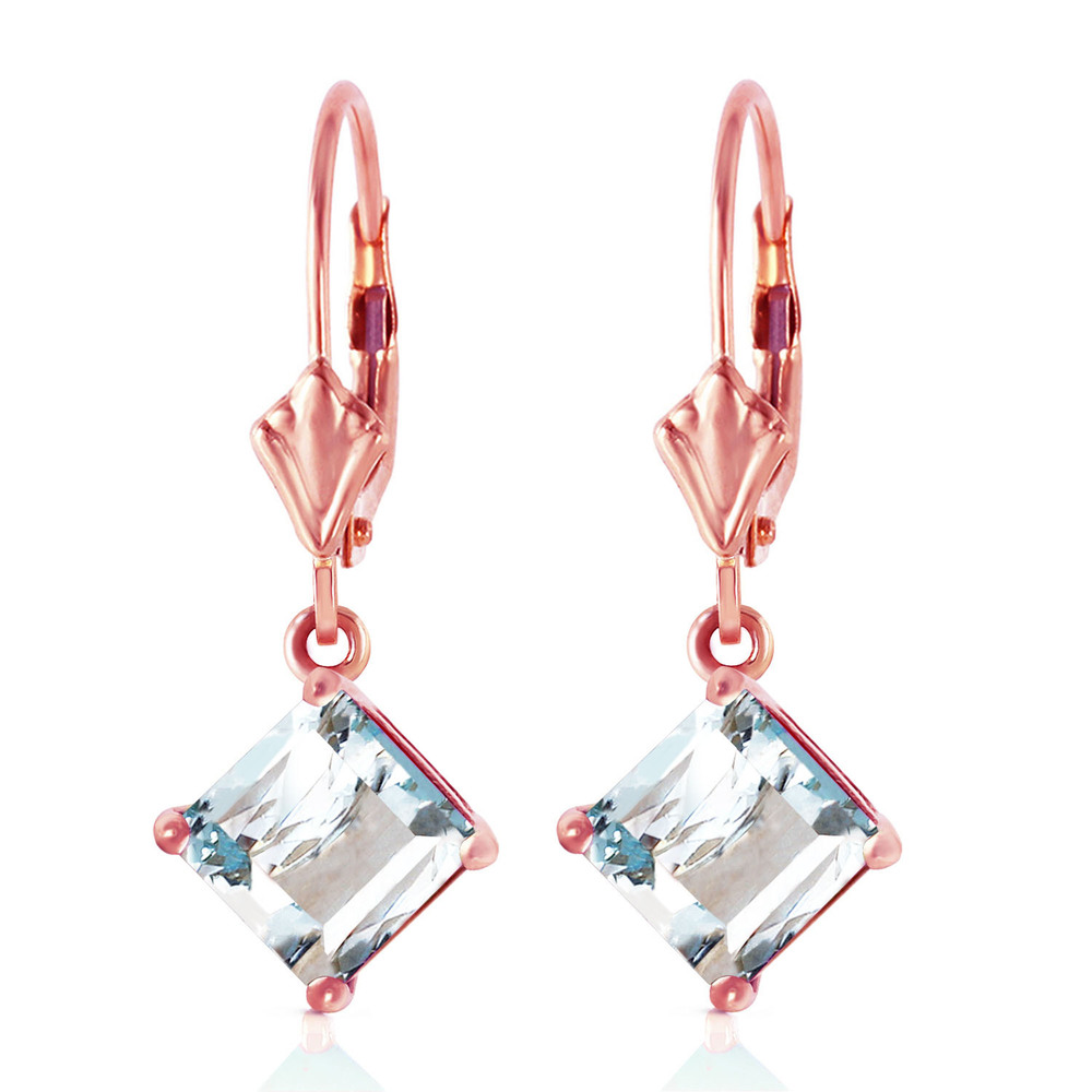 14K. GOLD LEVERBACK EARRING WITH NATURAL AQUAMARINES (Rose Gold)